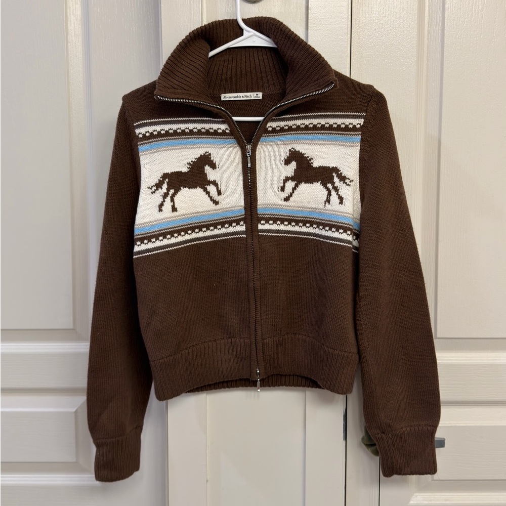 Abercrombie Horse Graphic Cardigan Brown/Blue